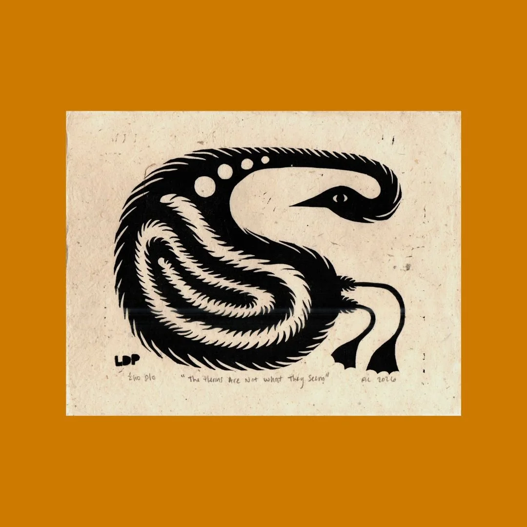 The Herons Are Not What They Seem Linocut Block Print