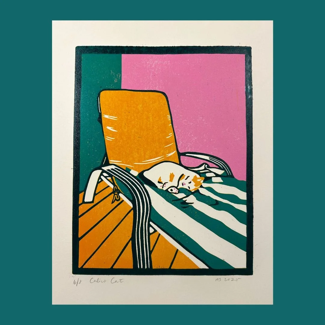 Calico Cat Linocut Block Print