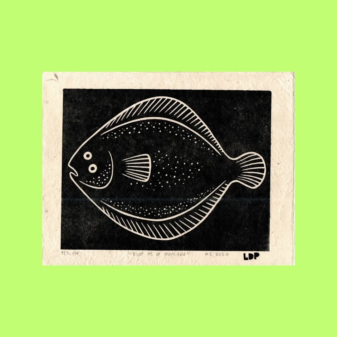 Flat As A Pancake Linocut Block Print