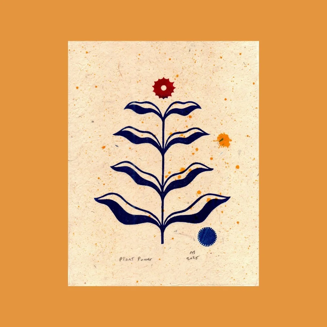 Plant Power Linocut Block Print
