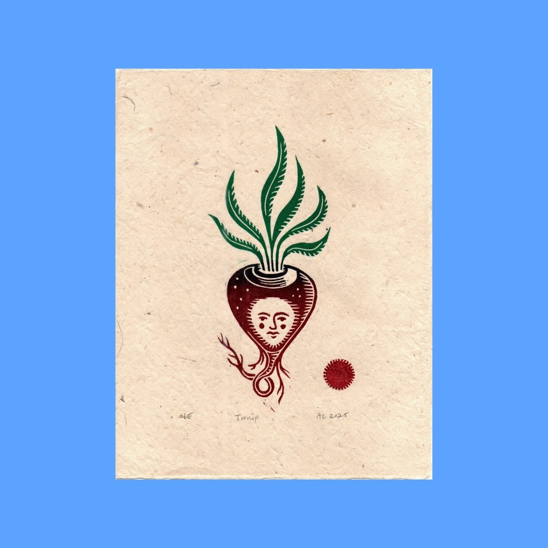 Turnip Linocut Block Print