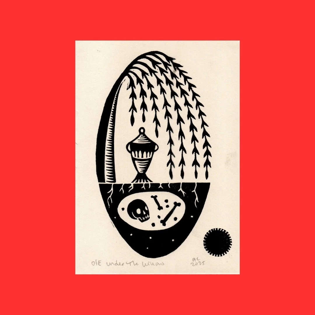 Under The Willow Linocut Block Print