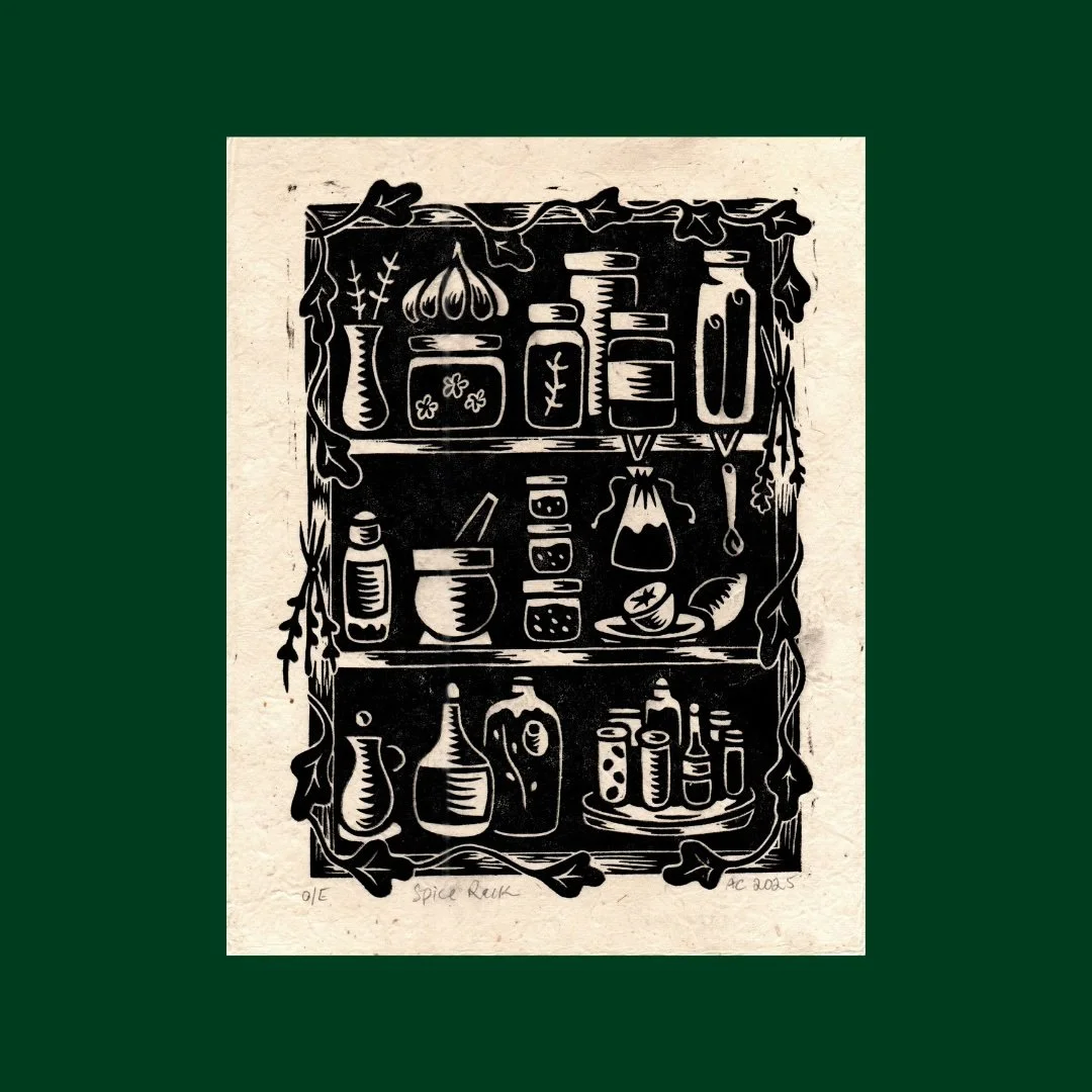 Spice Rack Linocut Block Print