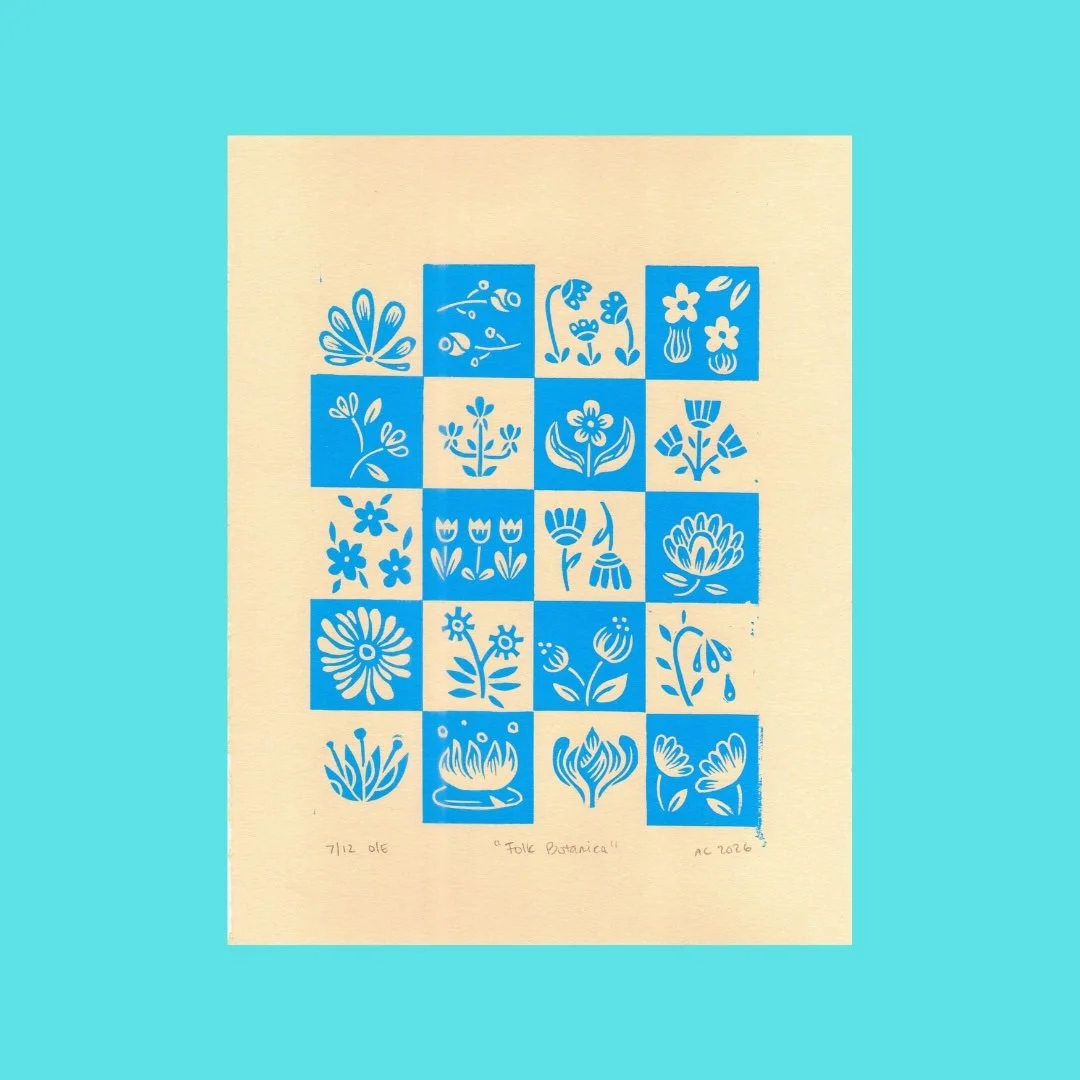 Folk Botanica Linocut Block Print