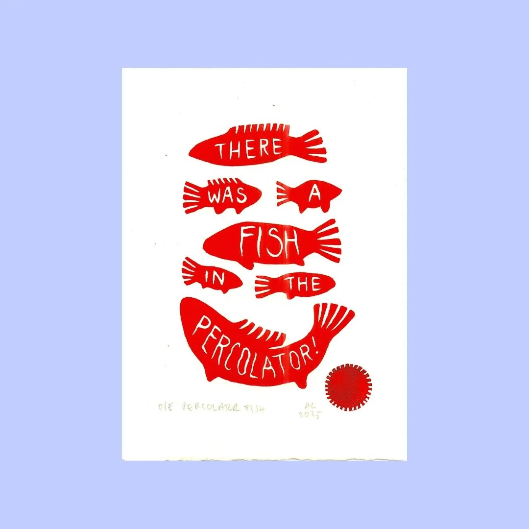 Percolator Fish Linocut Block Print