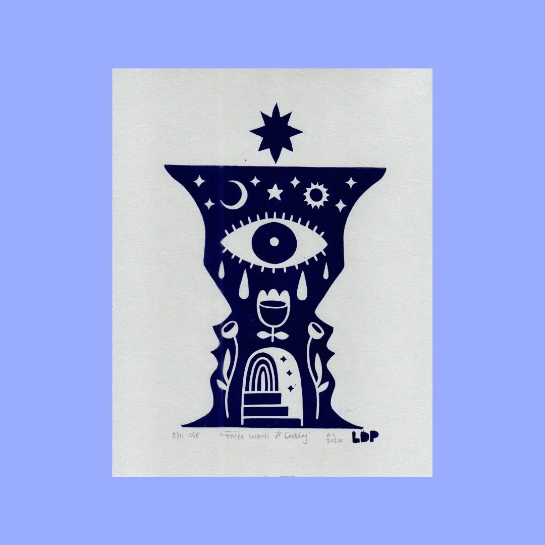 Three Ways of Looking Linocut Block Print