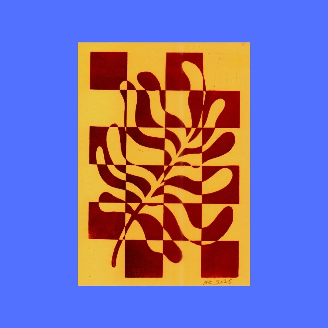 Checkered Fern Linocut Block Print