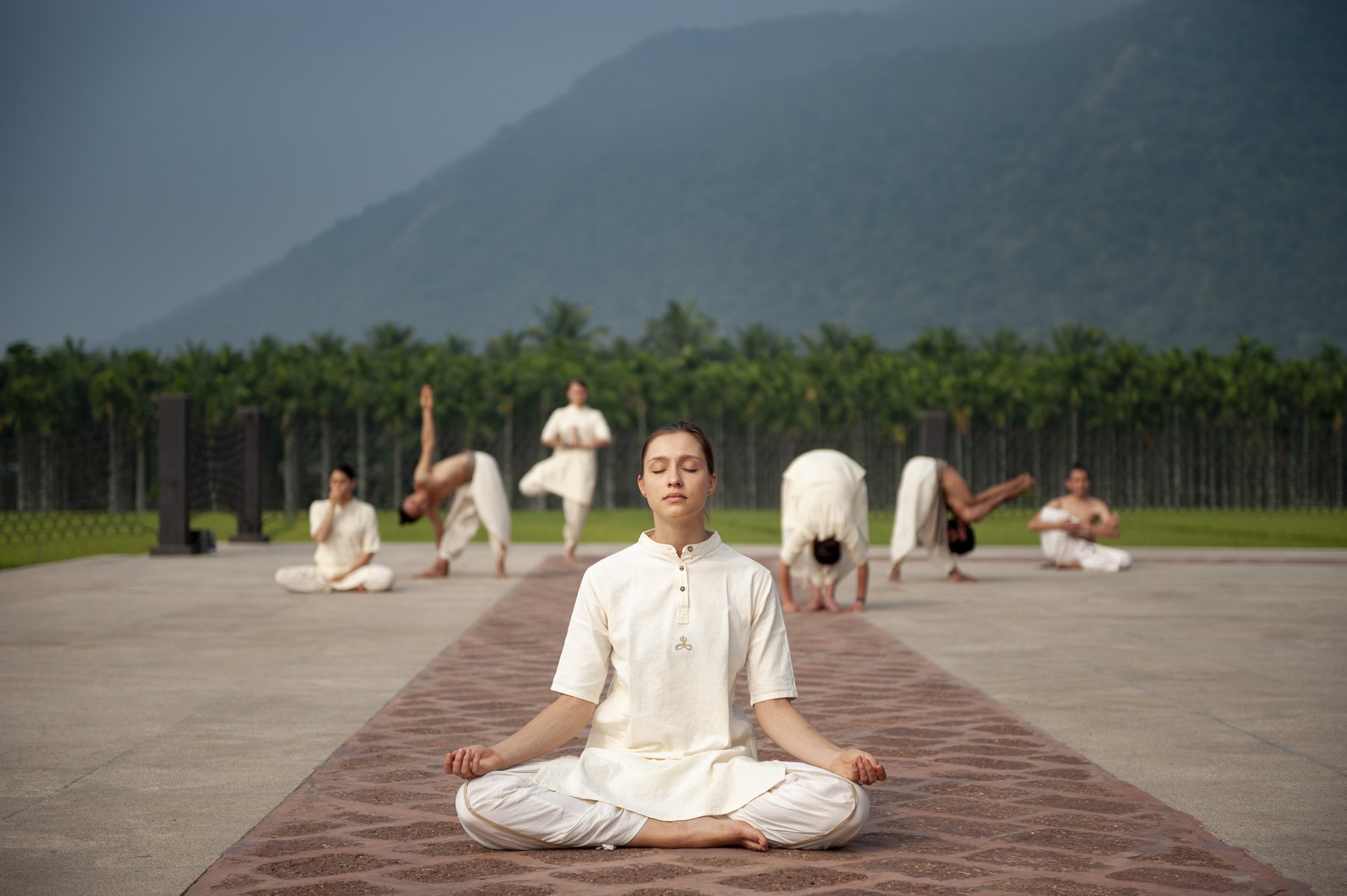 Group practising yogasanas, surya kriya, upa yoga and meditation, classical hatha yoga practices in Melbourne