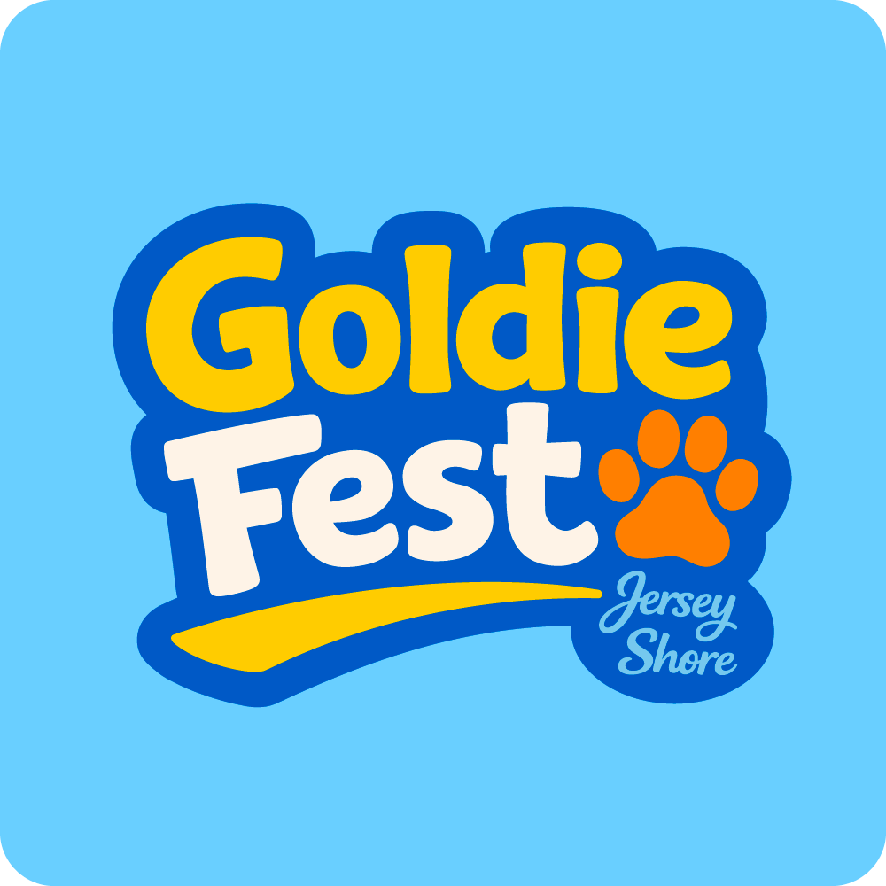 Logo for Goldie Fest Jersey Shore event with colorful text and a paw print.