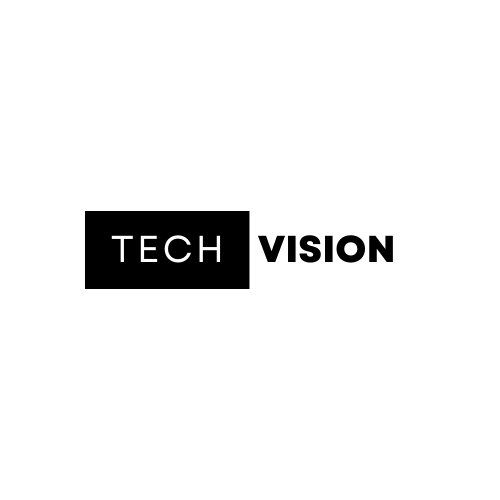 A logo with the word 'TECH' in white text inside a black rectangle and the word 'VISION' in bold black text to the right.