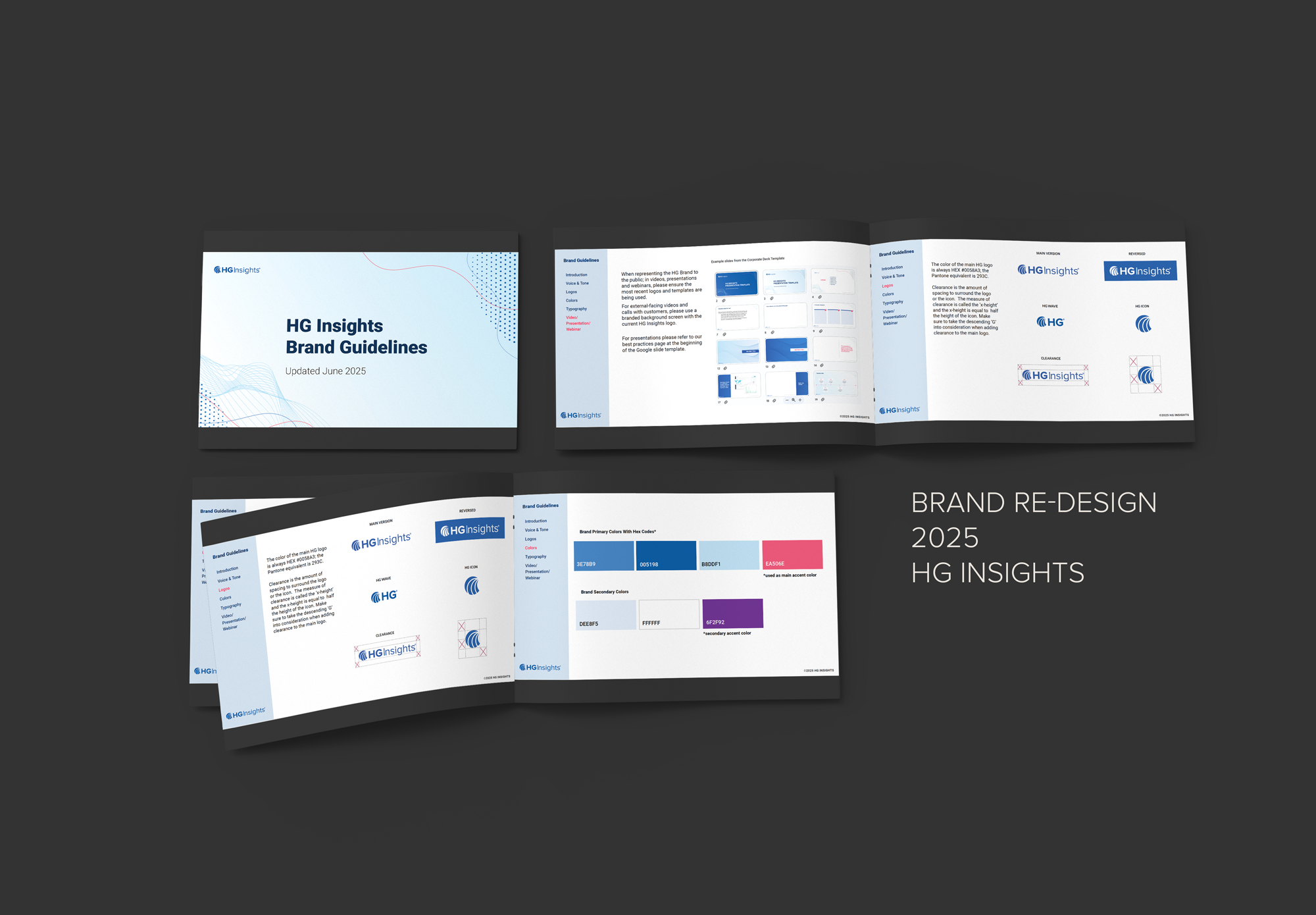 One of many Brand Guidelines I have created. This was the most recent version for HG Insights featuring a new color palette, updates to design elements and a link to a new corporate slide template.