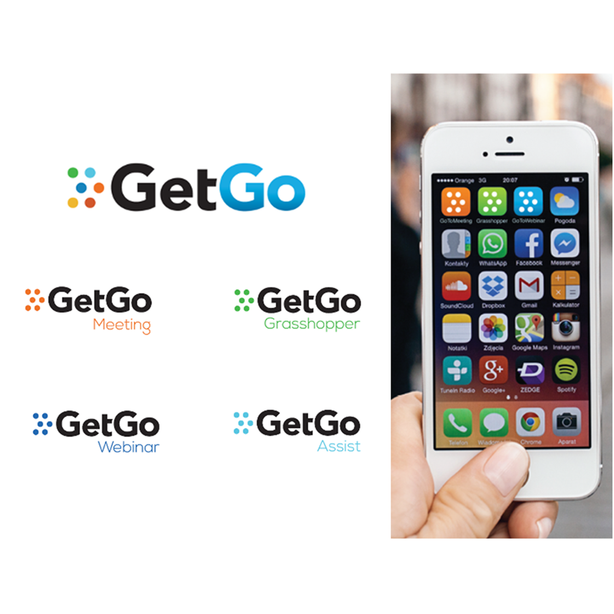 Citrix Online was acquired by LogMeIn, and needed a brand refresh for their popular suite of apps including GoToMeeting, using the umbrella name of GetGo. For this brand system I proposed,  I wanted the names of the products to still be recognizable 