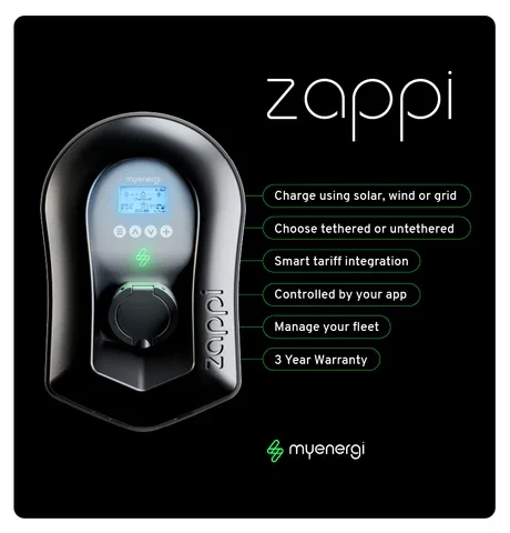 Zappi EV charger feature overview for solar-compatible EV charging
