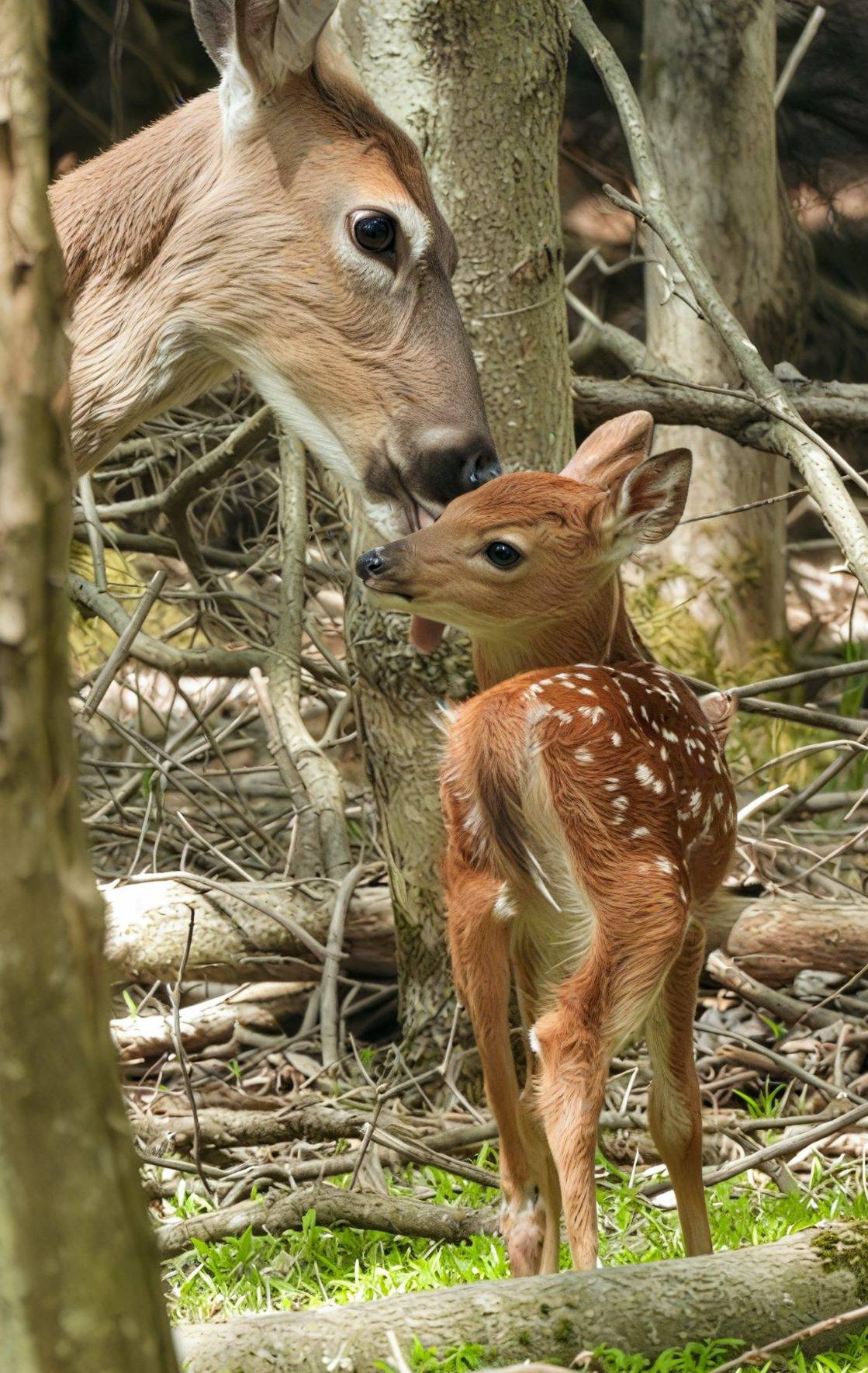 Heart warming Doe with fawn photo on canvas