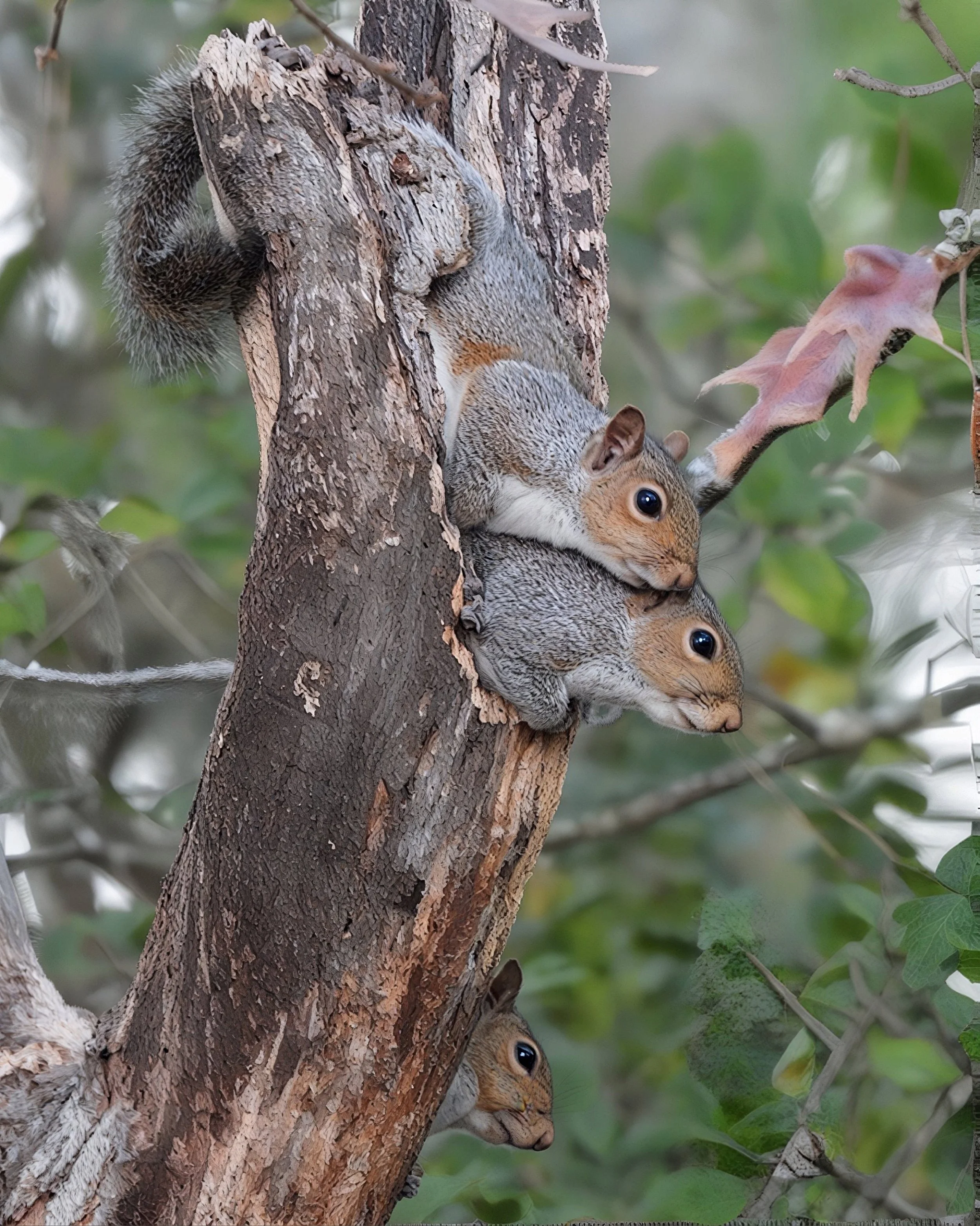 3 Grey Squirrels in a Tree photo on Canvas