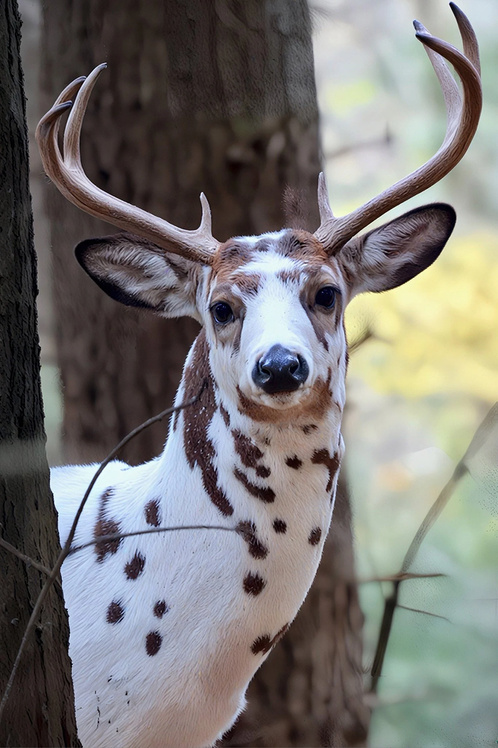 Rare and handsome Piebald White-tailed deer Buck photo on Canvas