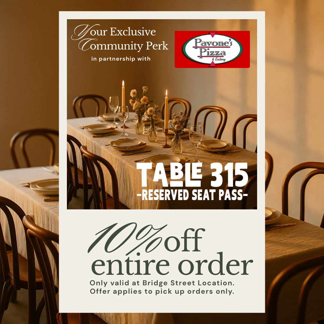 Pavone's Pizza & Eatery x Table 315 Syracuse Open Table - Exclusive April Dinner Club Perk