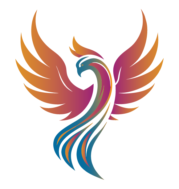 Stylized phoenix with colorful feathers and wings