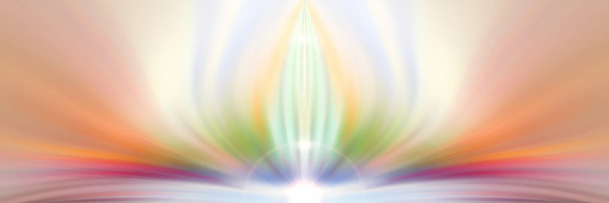 Abstract digital art with bright, colorful light beams and a central glowing point, creating a radiant, symmetrical pattern.