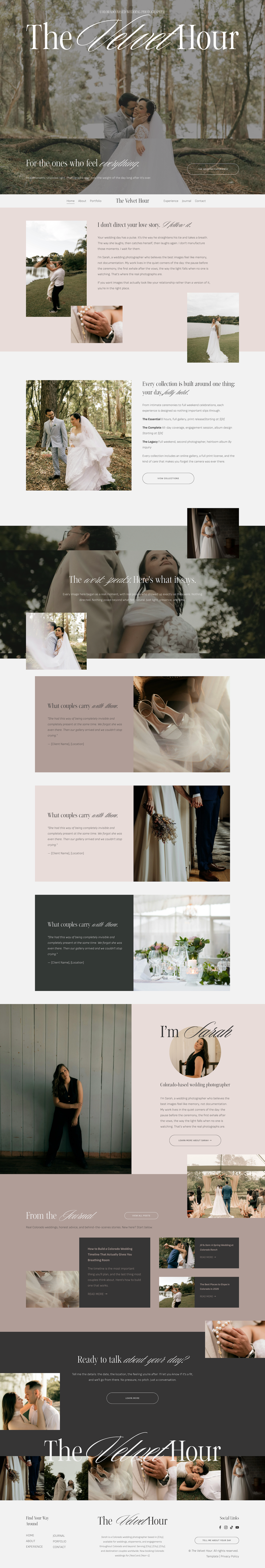 the velvet hour squarespace template home page