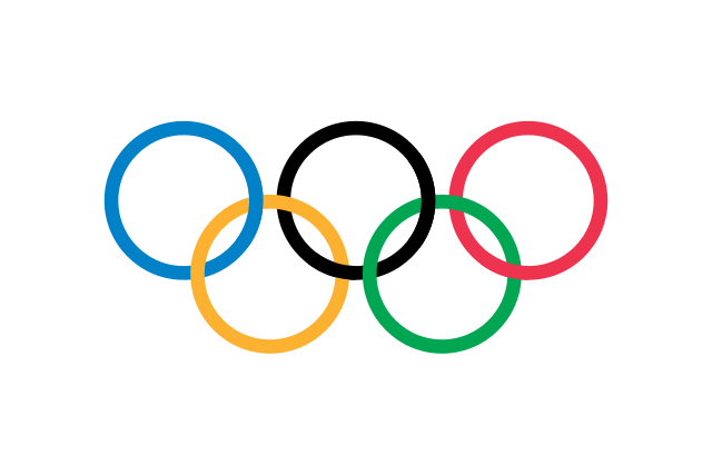 The Olympic rings logo with five interlinked rings in blue, yellow, black, green, and red.