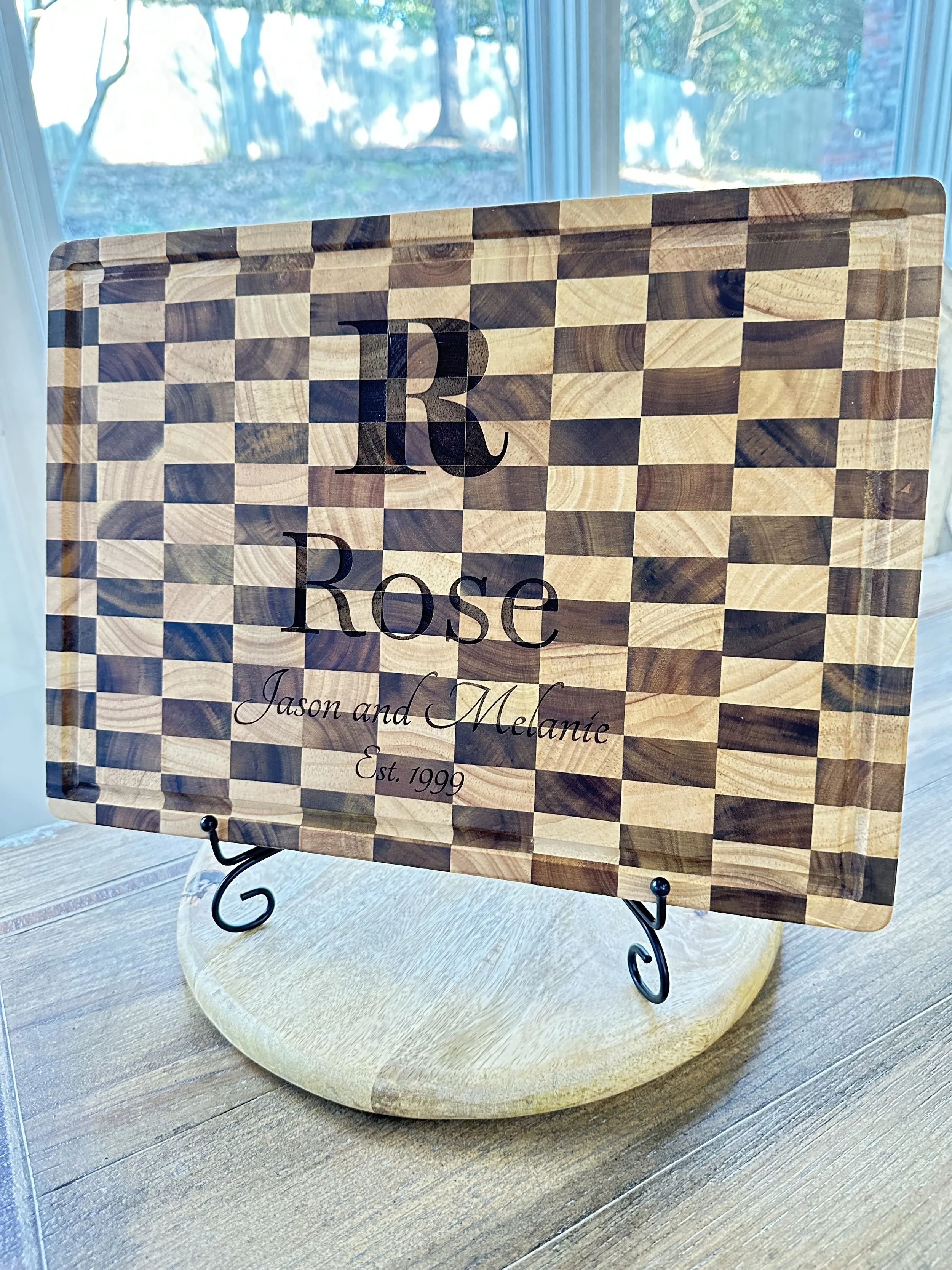 Personalized Engraved Checkered Acacia Cutting Board