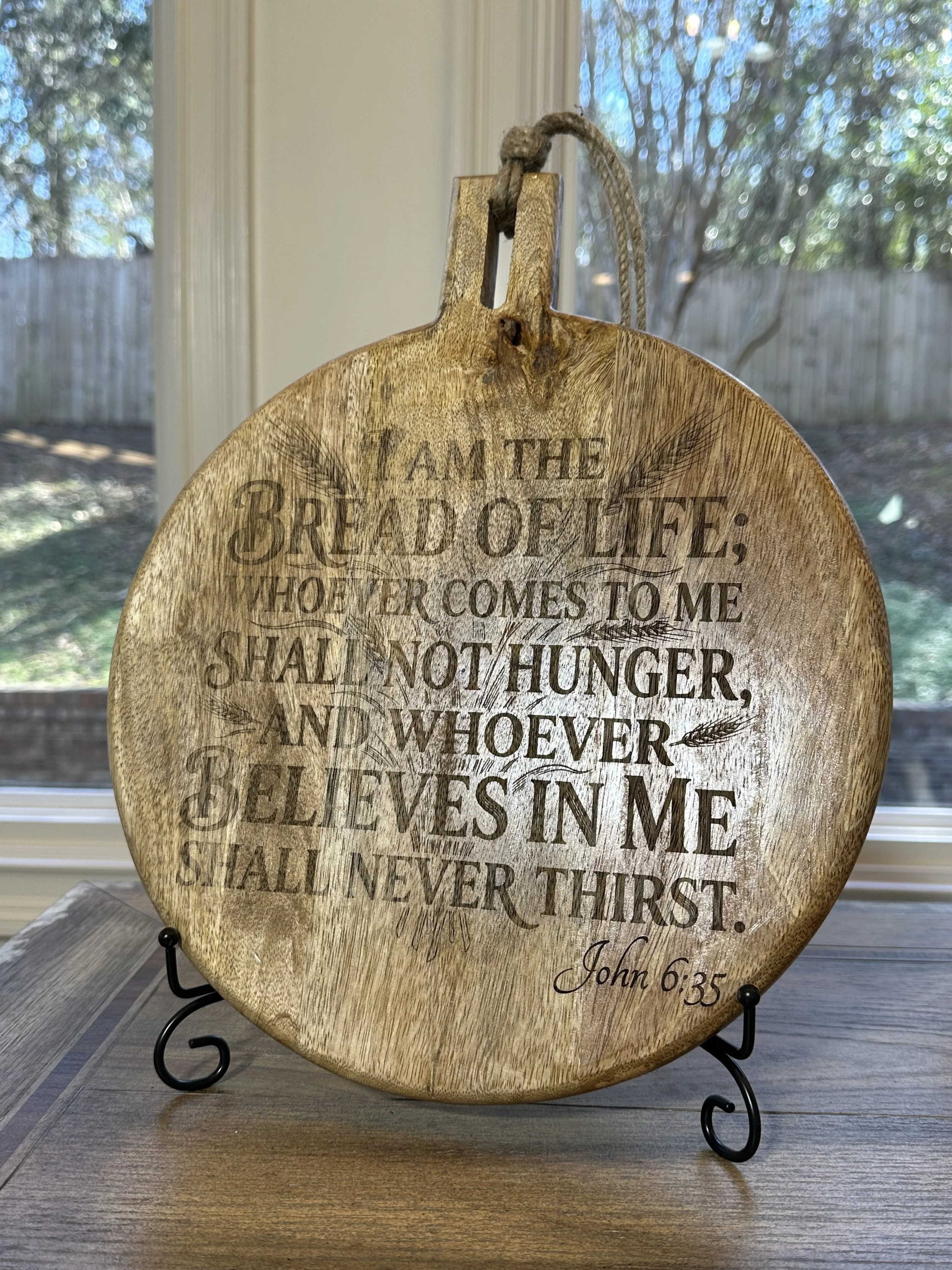 Bread of Life Round Mango Wood Board with handle