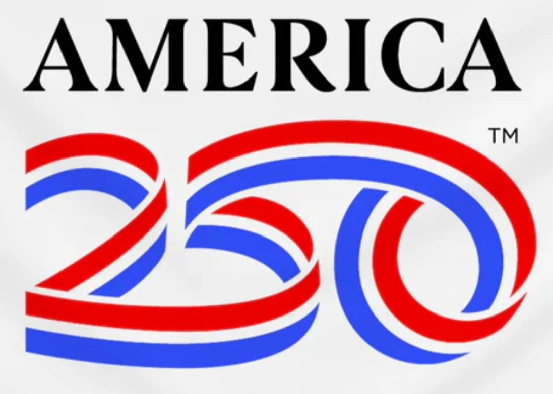 A logo featuring the words 'America 250' with patriotic red, white, and blue color schemes.