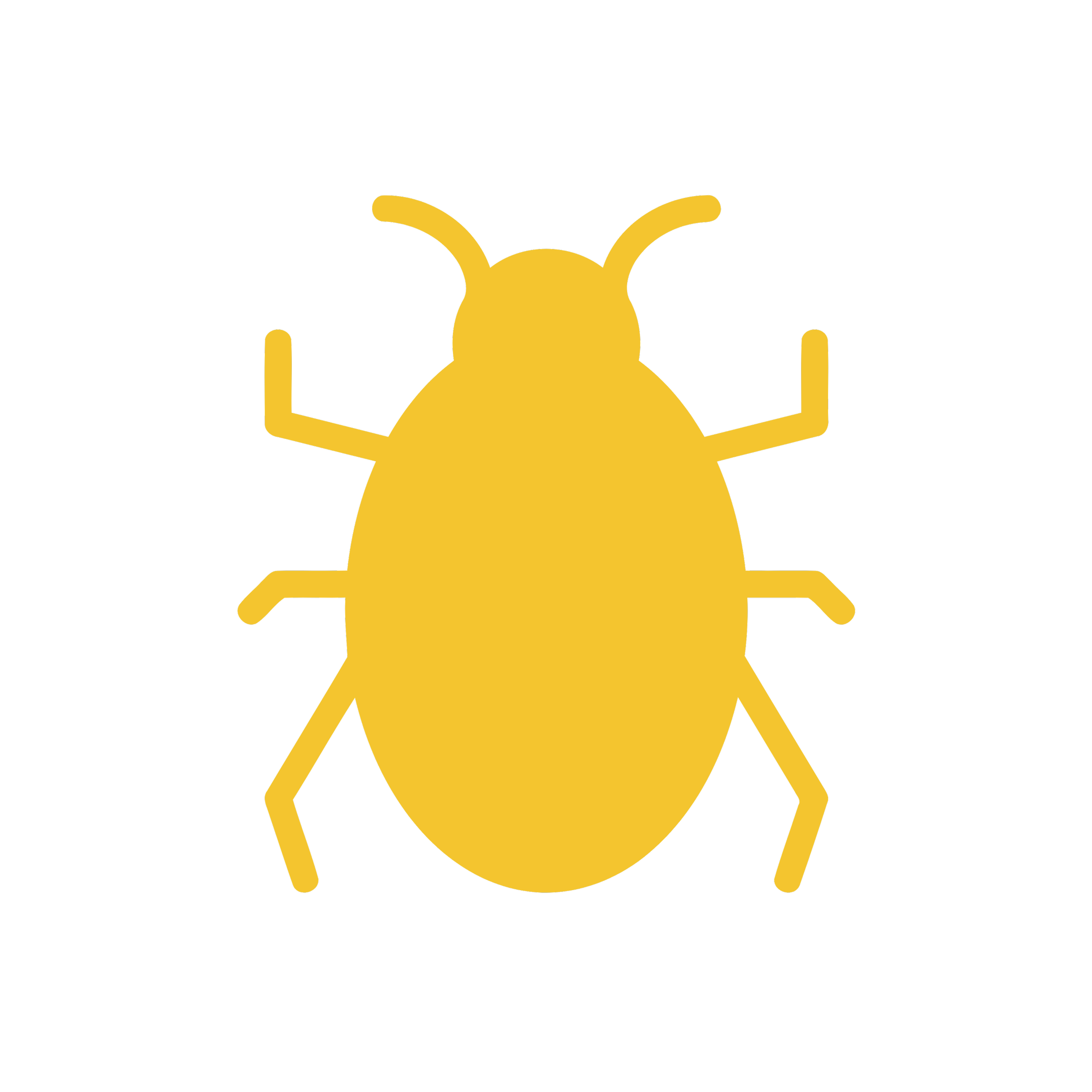 A yellow illustration of a ladybug with black spots, set against a black background.