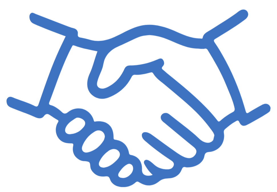 Outline of two hands shaking in blue background