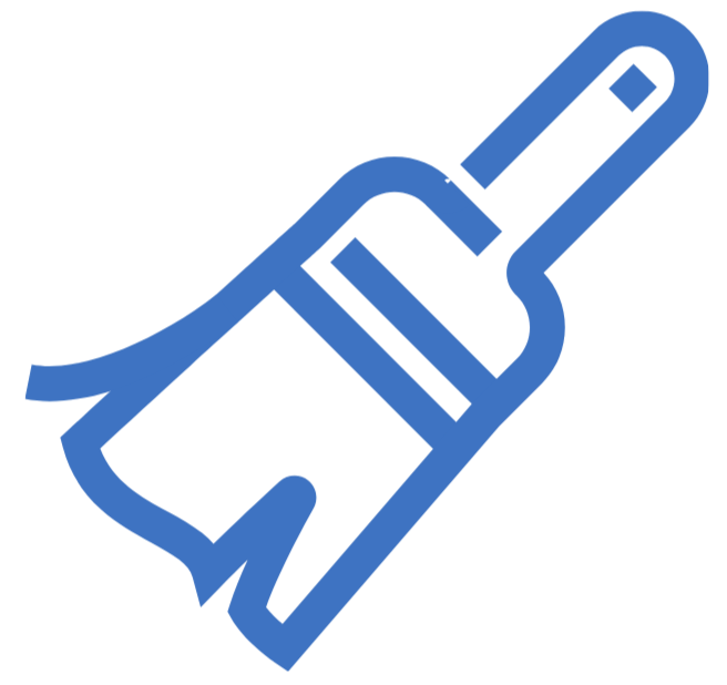 Blue outline icon of a paint roller.