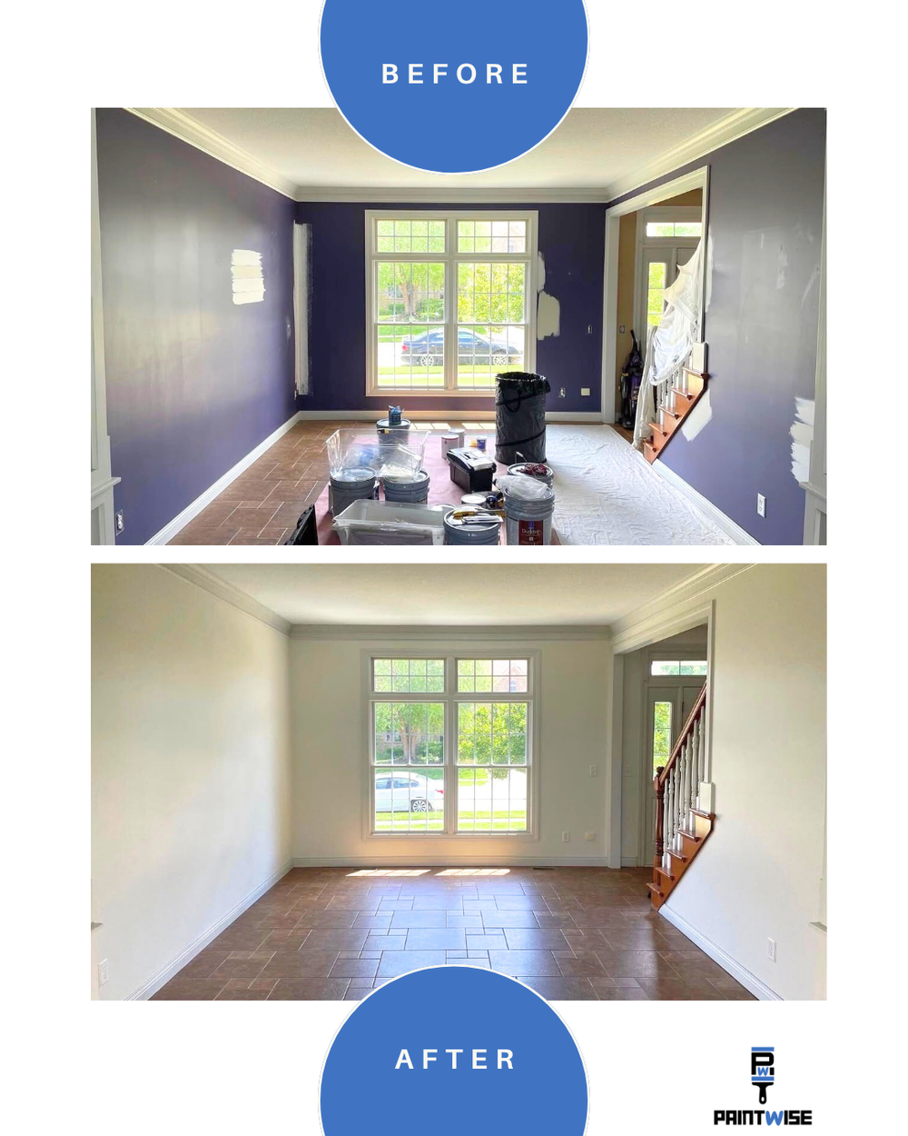 Living room interior before and after