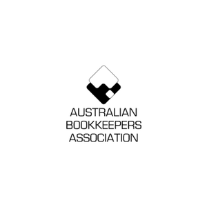 Logo of the Australian Bookkeepers Association with a black and white geometric design and text.