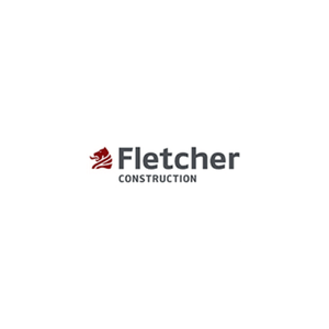 Fletcher Construction logo with a red lion emblem and the company name in black and gray text.