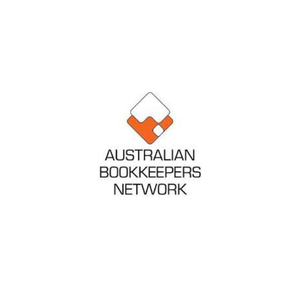 Logo for the Australian Bookkeepers Network, featuring a geometric design in gray and orange with the organization name underneath.