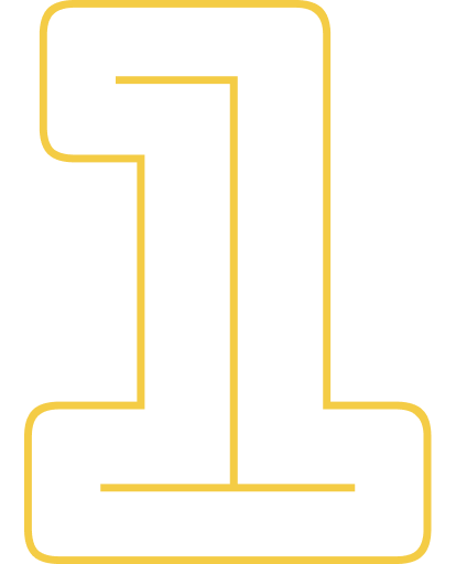 A large black number one outlined in yellow.