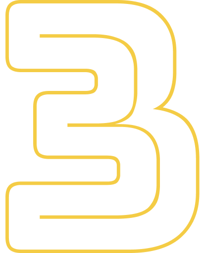 A large black number three outlined in gold.