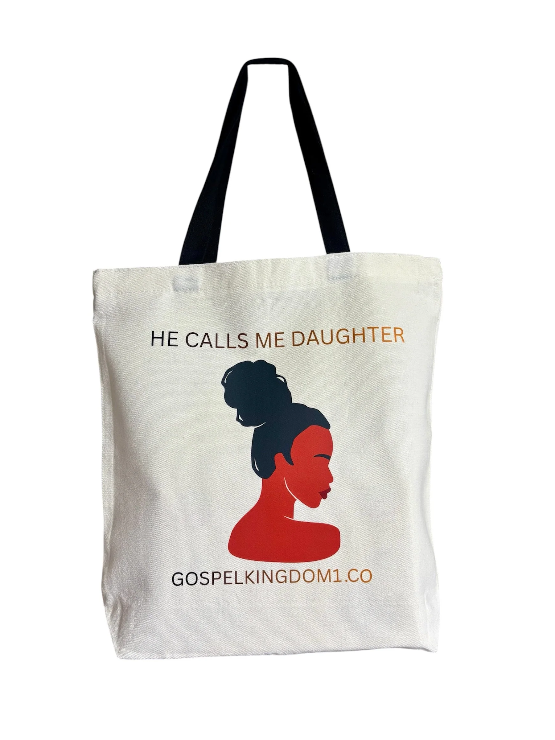 Double Sided 'He Calls Me Daughter' WHITE Canvas Tote Bag with BLACK handles and zipper.