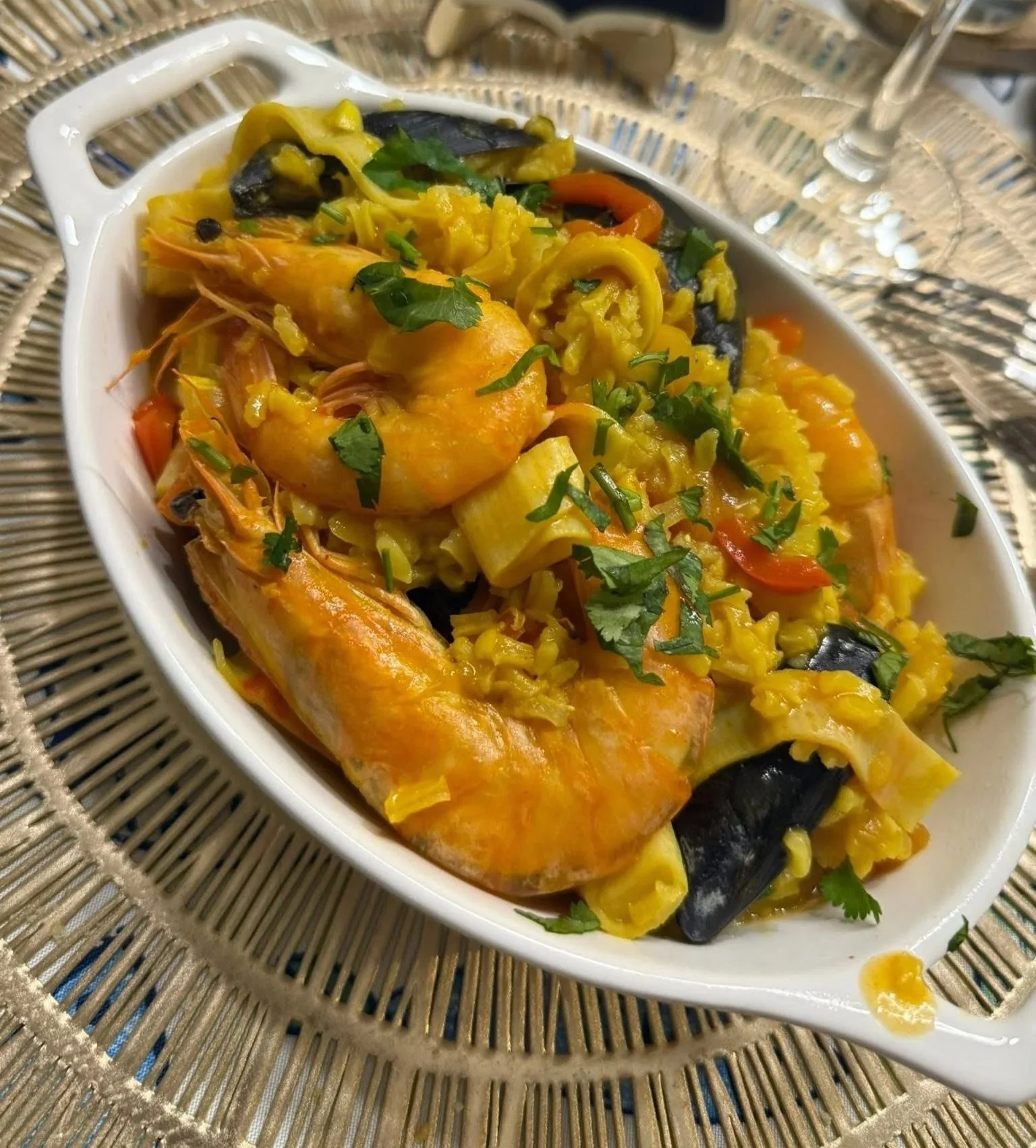 Arroz de marisco -- Seafood rice, that includes mussels, shrimp, clams, crab meat and calamari