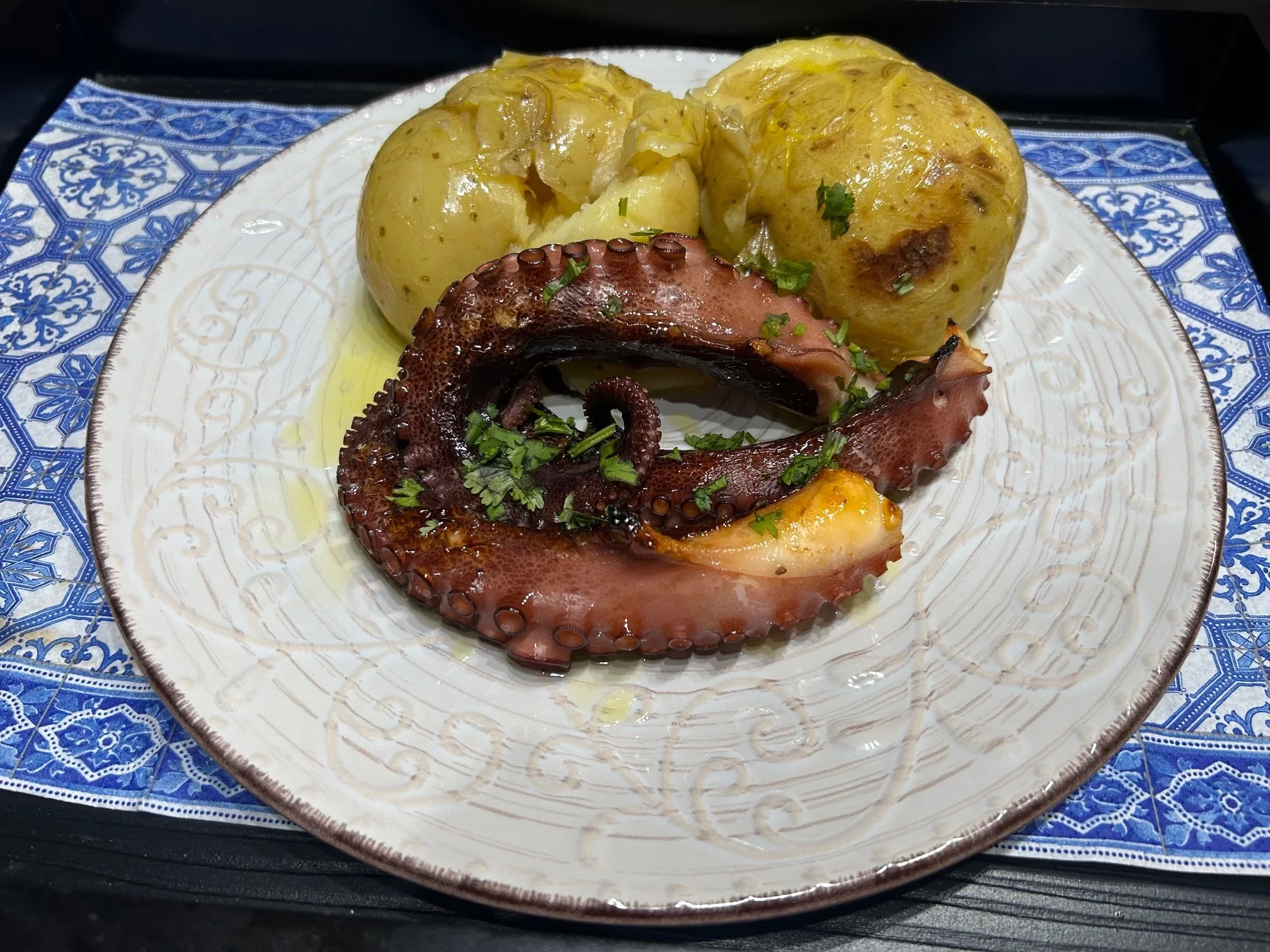 Polvo à Lagareiro -- Grilled octopus with roasted potatoes and olive oil