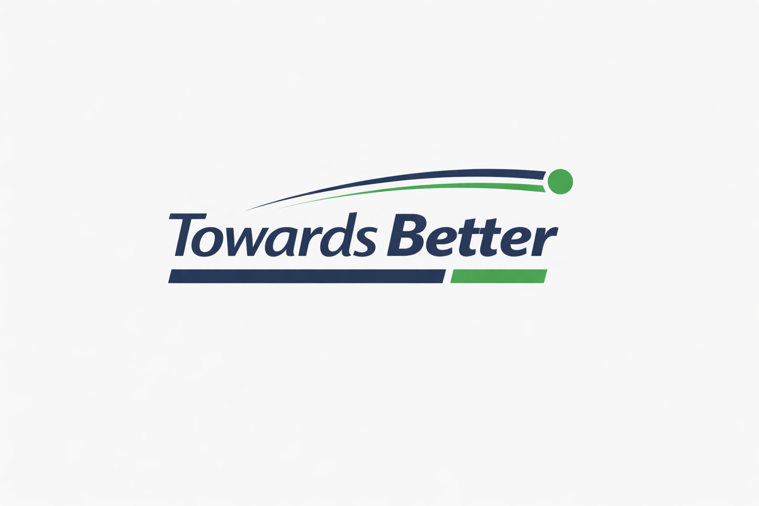 Logo with the words "Towards Better" in bold blue text, accented by two curved lines and a green dot, on a white background.