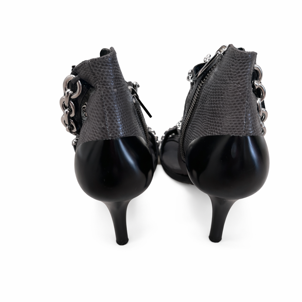 Chloé Victoria Chain Link Leather Moto Heels Size 36