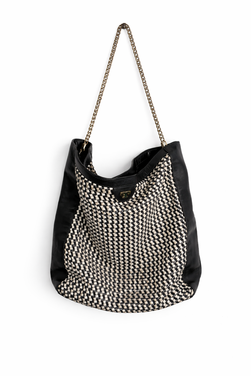 Tory Burch Erica Woven Black and White Patterned Shoulder Bag