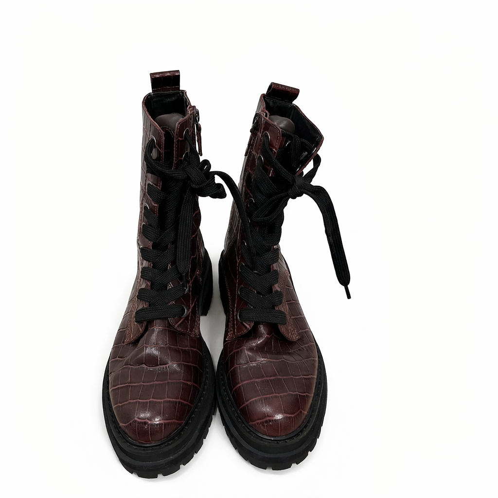 Kurt Geiger Crocodile Pattern Lace Up Boots Size 41