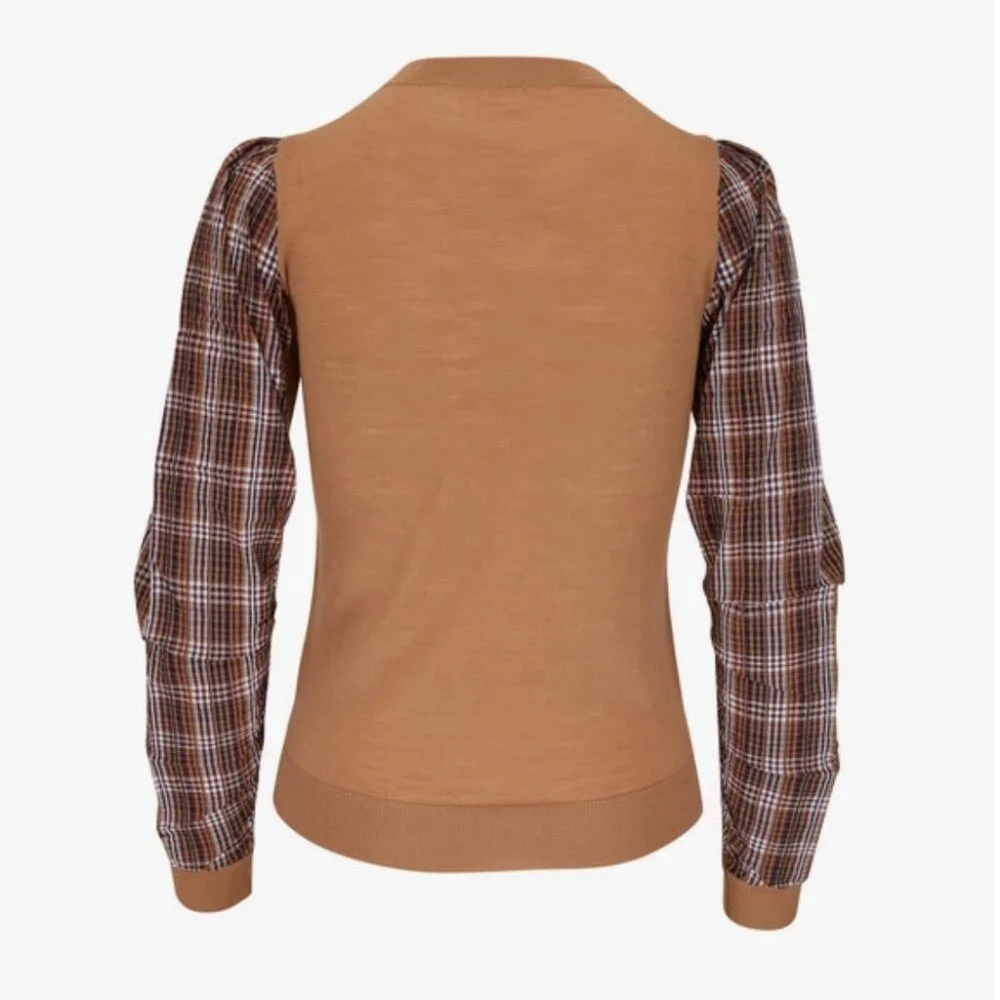 Veronica Beard Adler Camel Mixed Media Wool Sweater S