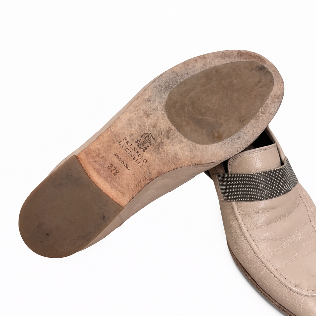 Brunello Cucinelli Leather Loafers with Monili Strap Size 37.5