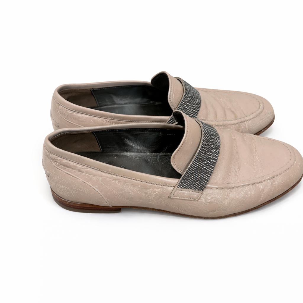 BBrunello Cucinelli Leather Loafers with Monili Strap Size 37.5