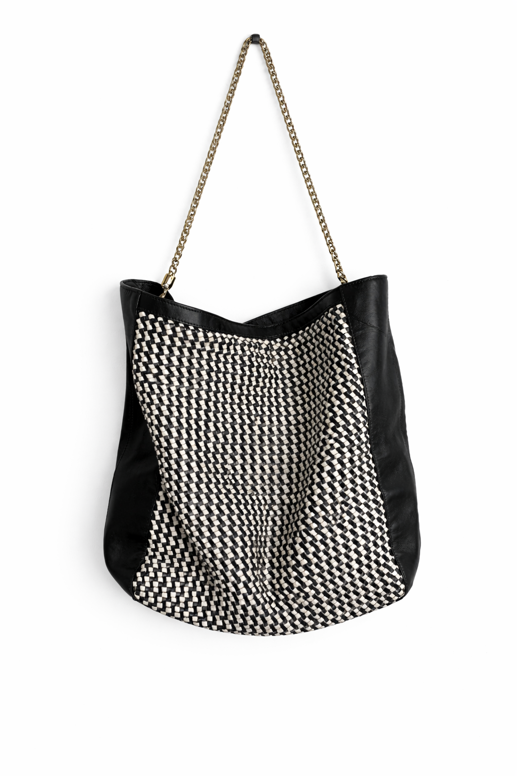 Tory Burch Erica Woven Black and White Patterned Shoulder Bag