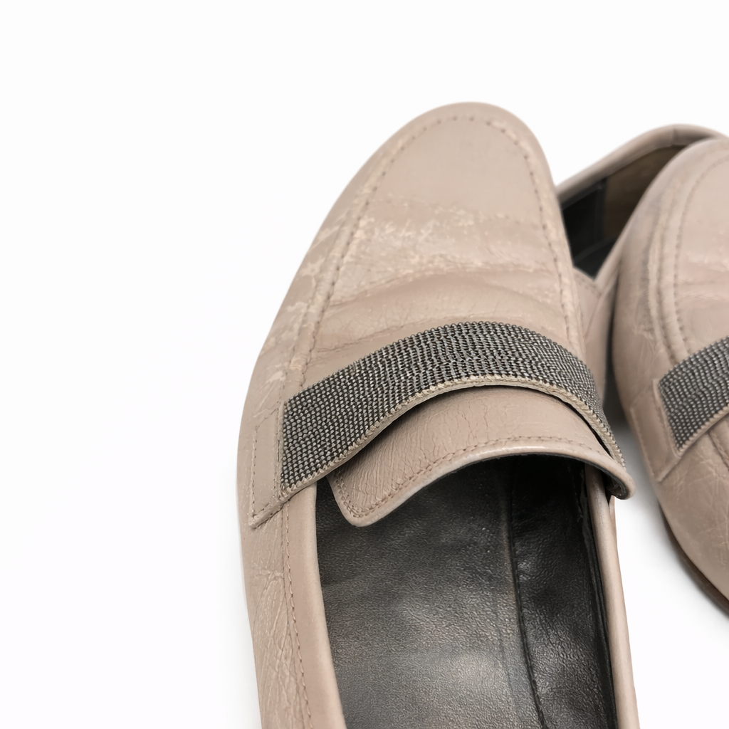 Brunello Cucinelli Leather Loafers with Monili Strap Size 37.5