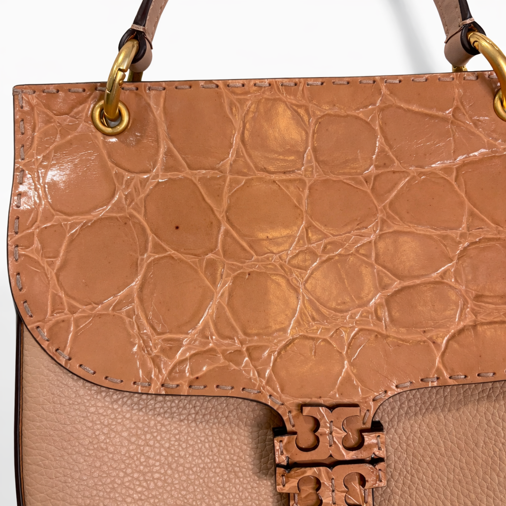 Tory Burch McGraw Embossed Leather & Suede Satchel Crossbody Bag
